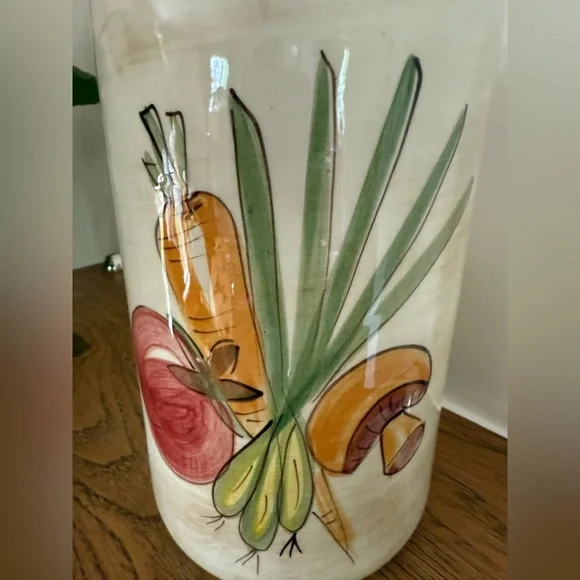 9” Vegetable Jar Vase Glass Cottagecore Carrots Mushroom - Picture 2 of 7